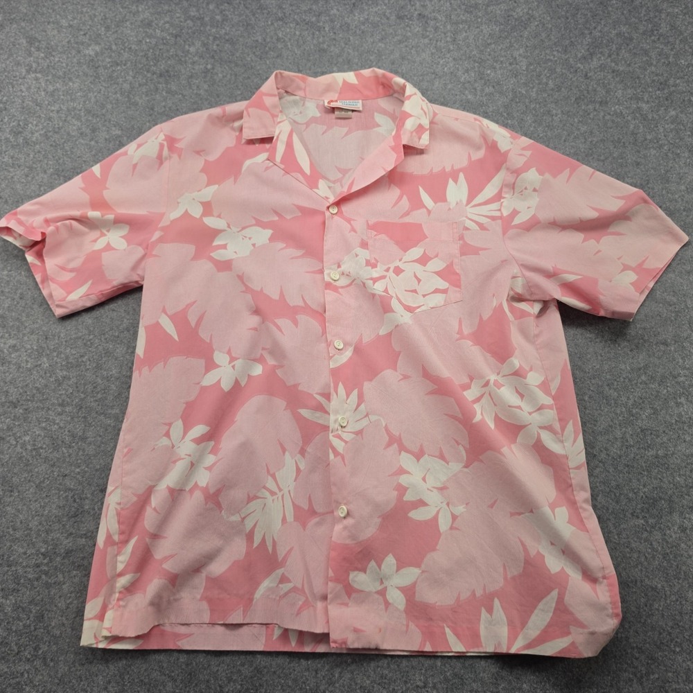 Malihini Hawaiian  Large Pink Floral  Tropical Aloha Shirt 60s 70s  Vintage USA